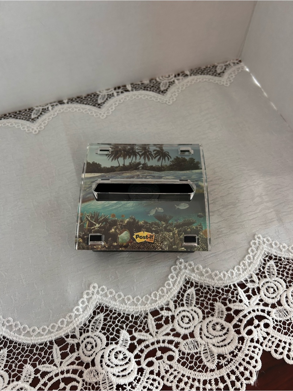 Vintage Post-it Pop-Up Note Dispenser Tropical Ocean Coral Reef Acrylic 3M